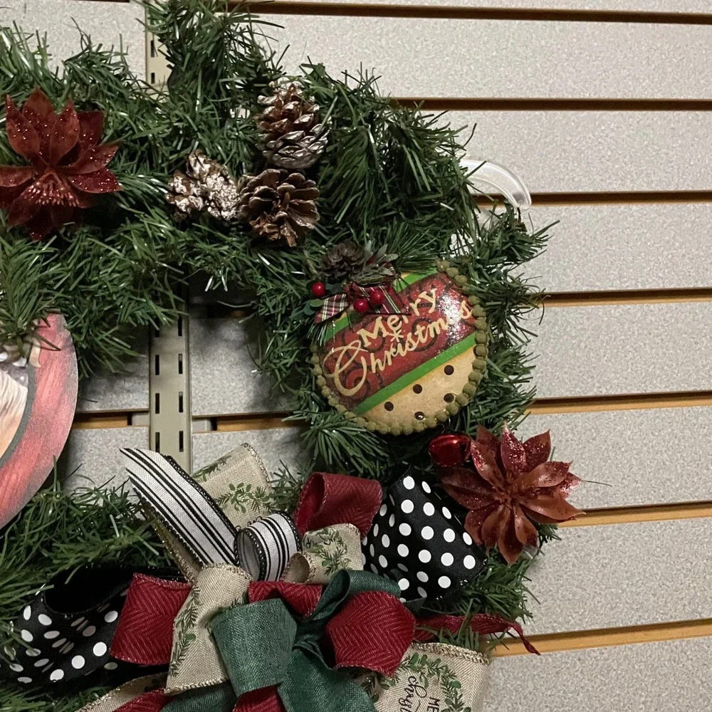Holiday Horse Christmas Wreath, Farmhouse Decor, Pinecones, Bows, Happy Holidays